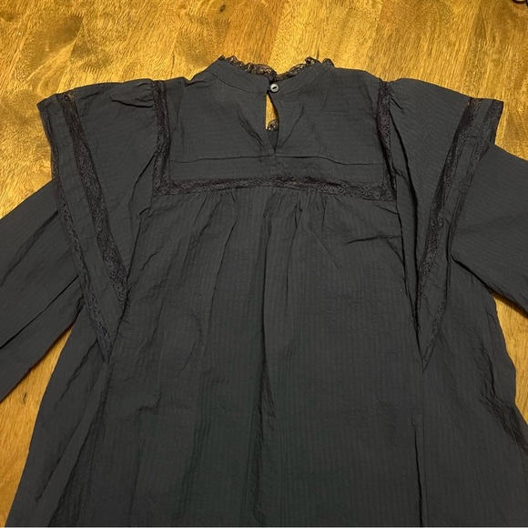 Anthropologie Maeve Fleetwood Mini Ruffle Dress Navy Blue Size 12 / L - Picture 8 of 11